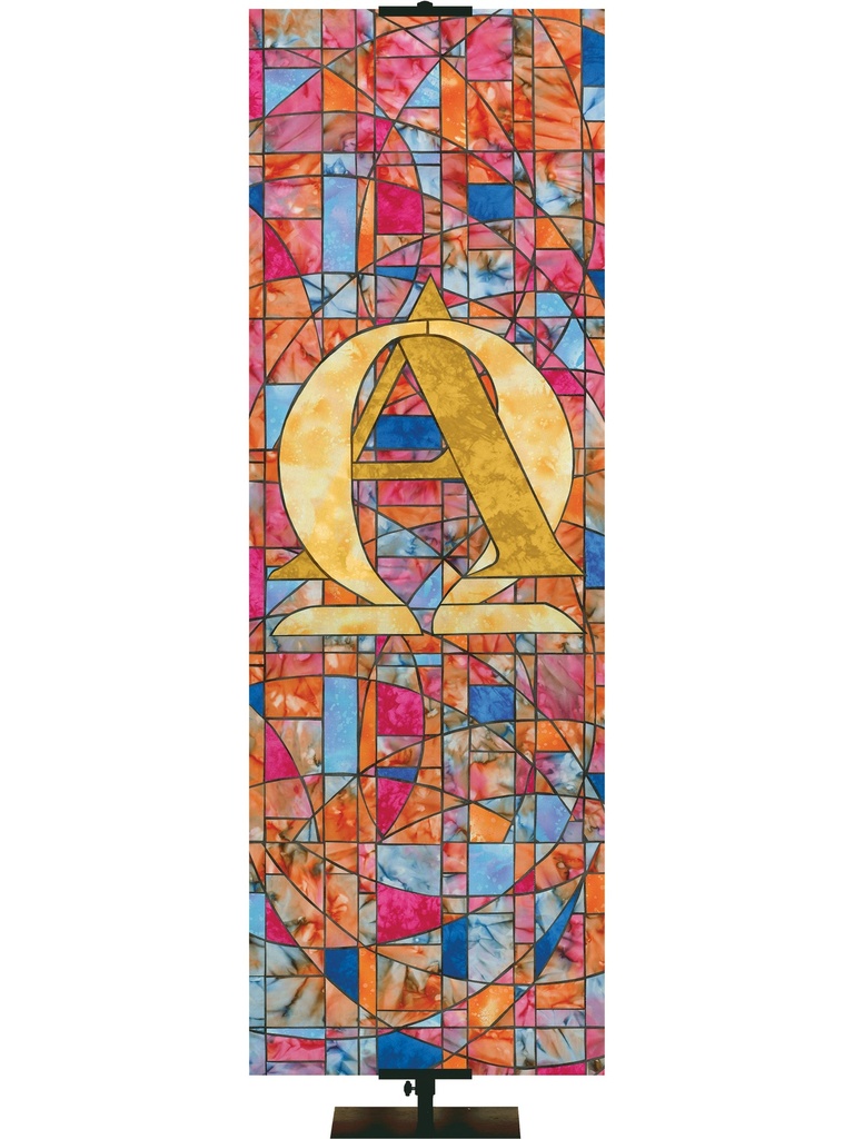 Stained Glass Symbols of Faith Alpha & Omega