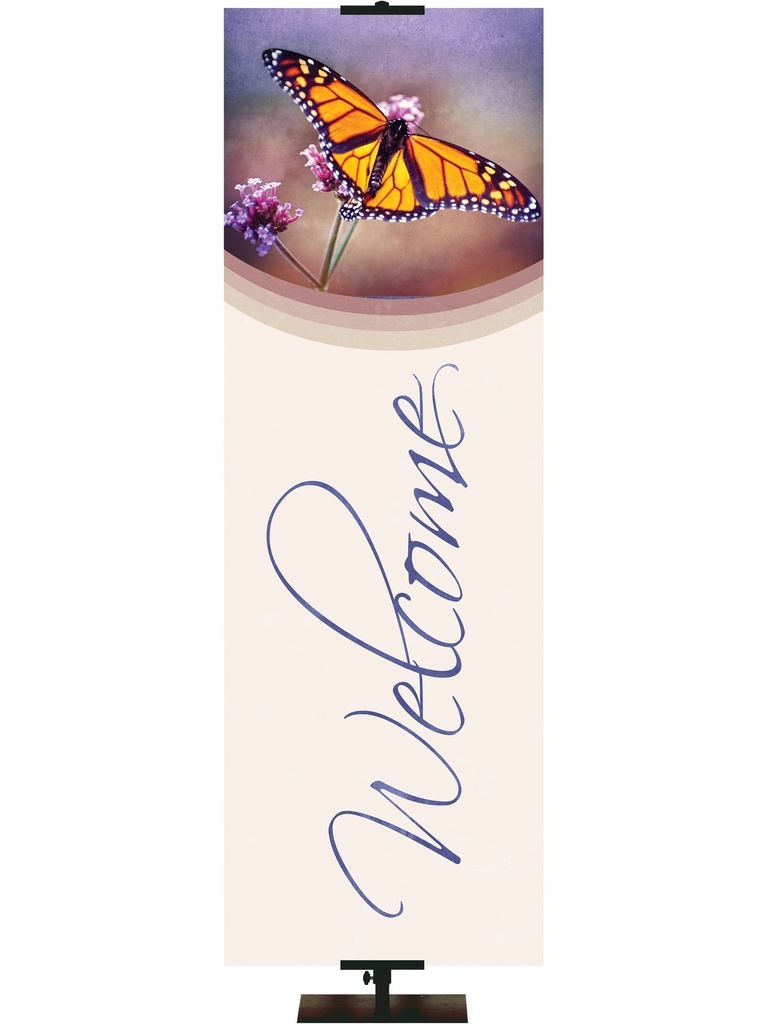 Stock Welcome Banner Butterfly on White